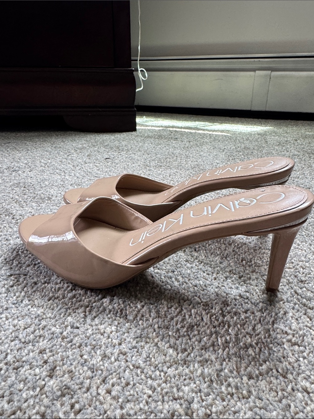 Calvin Klein Nude Patent Leather Slide Mules - Picture 3 of 4